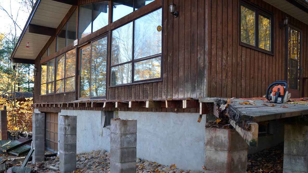 The old deck was cut off and removed.