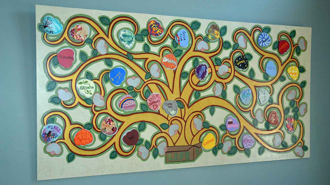 Participants are encouraged to express themselves through art, and there is a large area dedicated to arts and crafts.