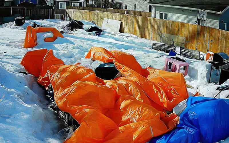 All non-fragile items were stored in the yard under tarps.