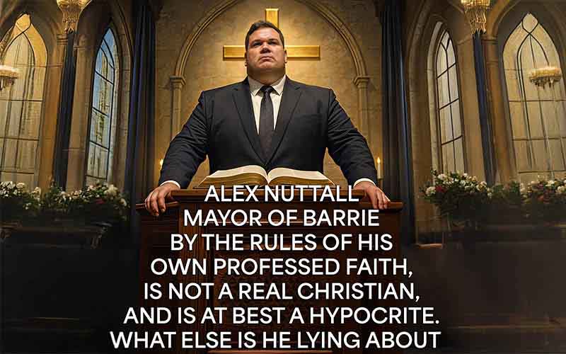 Alex Nuttall bilks Christians by pretending to be of their faith.