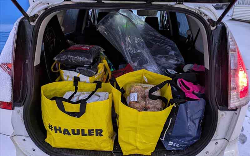 Cakes and warm clothing always filled the back of the car.