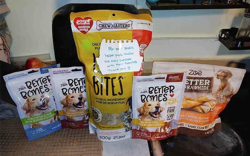 A caring friend provided treats for our studio dogs, and for outreach.