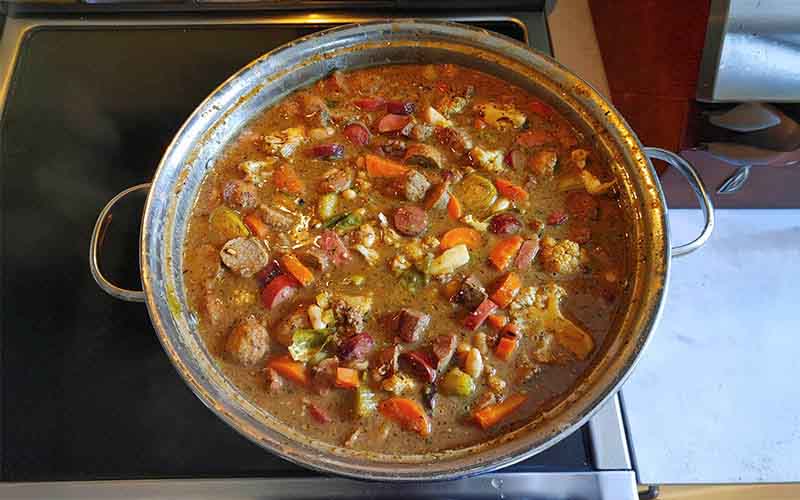 We often receive a monthly donation of the Good Food Boxe, which we usually use to make a communal stew that lasts for days.