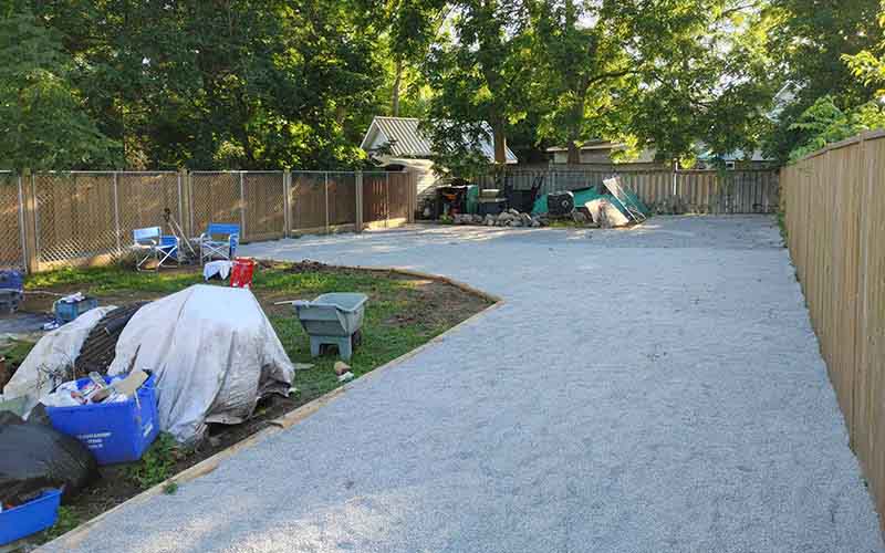 Our yard is deep and can be used for organizing incoming property.