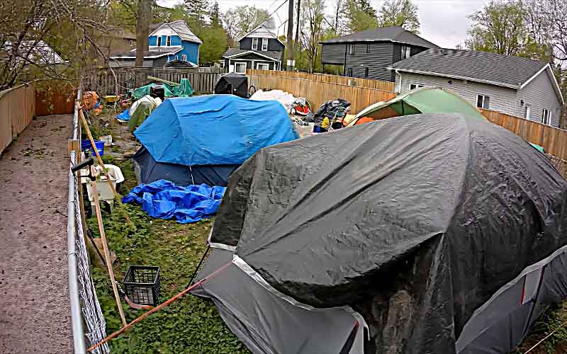 Literally 'in our backyard', as we needed shelter to sort property.