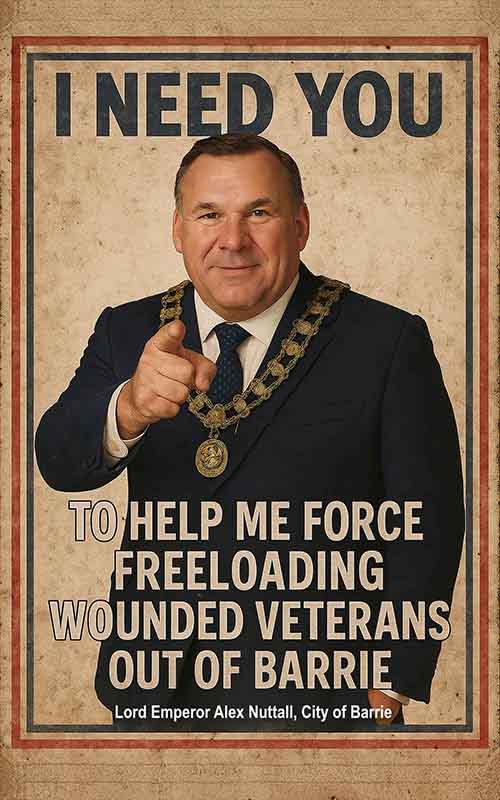 Barrie's Mayor doesn't care if the homeless veteran is traumatized.