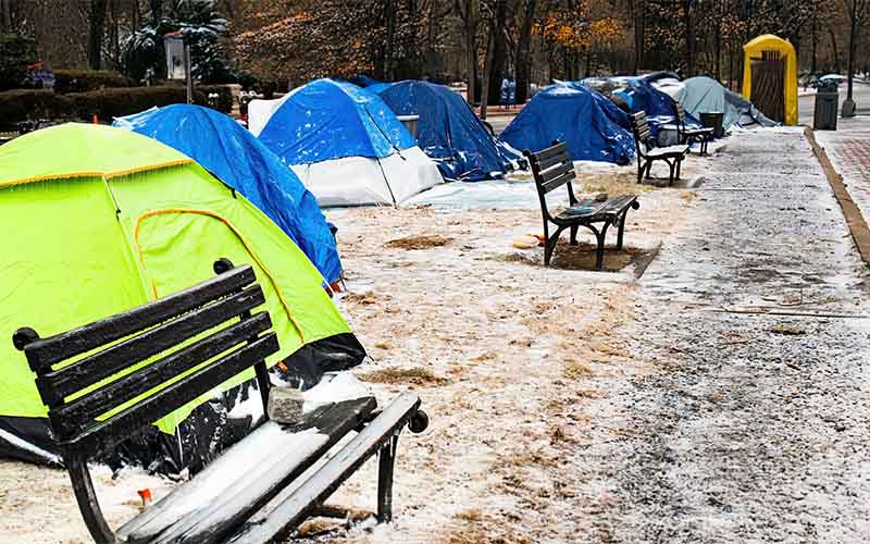 The park is deserted for winter, so why not let it be used to survive?