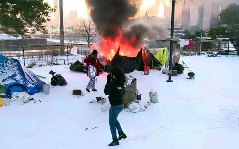 Throughout the year, idiots in houses set fires in encampments.